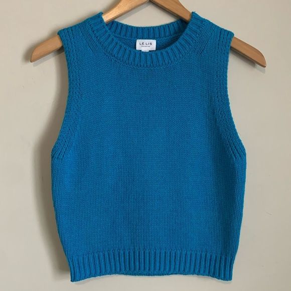 Turquoise Blue Knit Crop Top Tank Large Le Lis Spring Summer New Womens - Picture 1 of 4